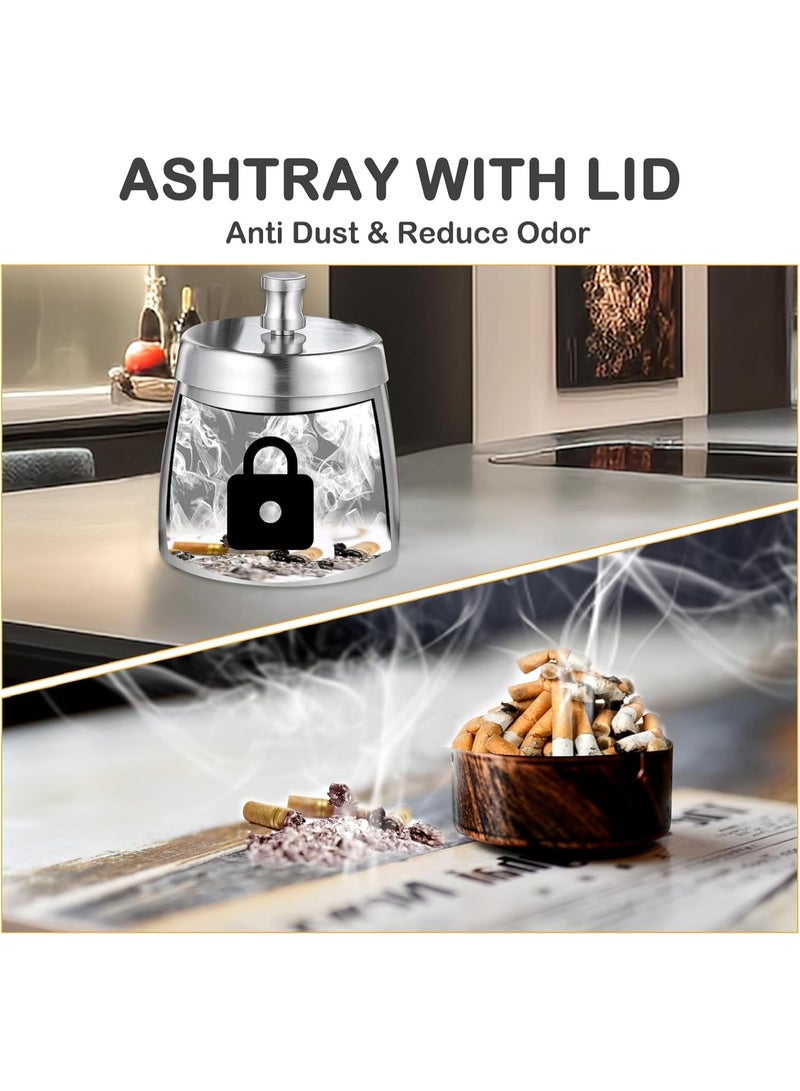 Lid-Equipped Ashtray for Smokers‌: A large home and outdoor use metal ashtray with a cover, designed for cigarette smokers. Windproof and smell-proof, ideal for patio settings. Available in silver and large size (L). - Image 4